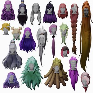 20 STYLIZED FEMALE HAIR MODELS PACK 4 3D model