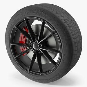 3D Sport Wheel with Brake Caliper Black Red model