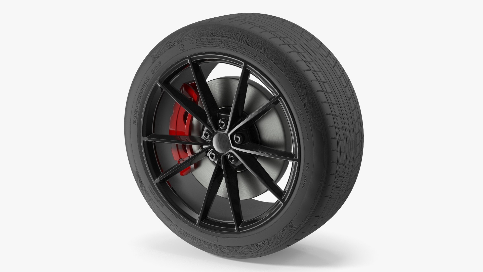 Sport Wheel with Brake Caliper Black Red 3D model preview