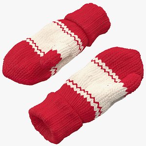 pair red wool mittens 3D