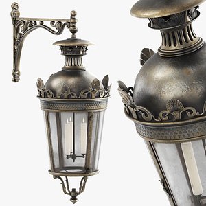 3D Antique Wall Lantern with Candles Aged Bronze model