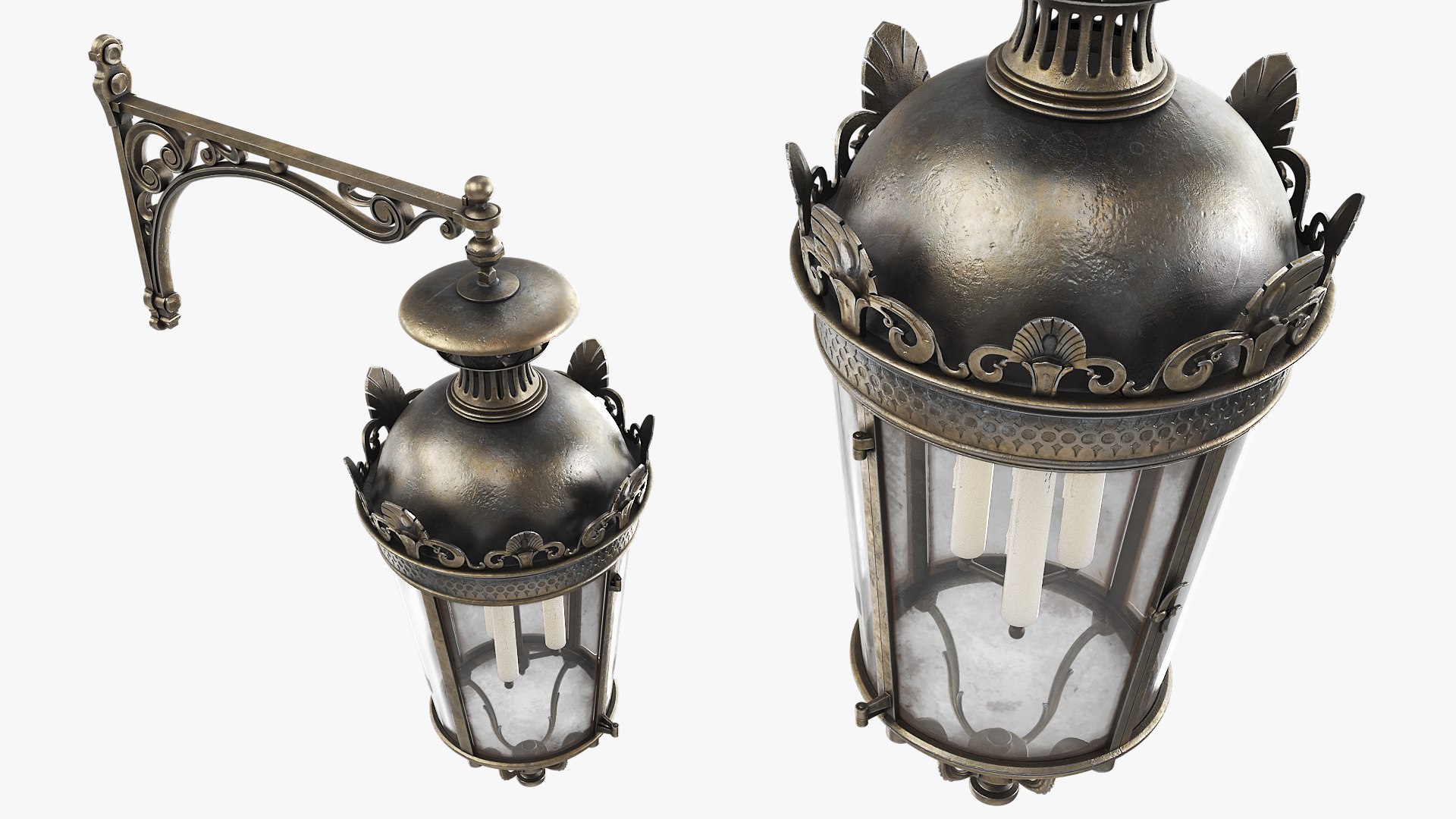 Antique Wall Lantern with Candles Aged Bronze 3D model preview