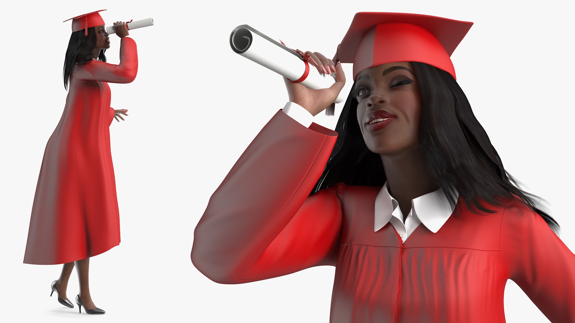 Dark Skin Graduation Gown Woman Rigged 3D model preview