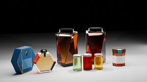 7 Pack Glass Honey Jars with Lids 3D model