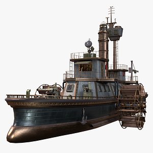 Steampunk Battleship Game Ready Kitbash Textured 3D model