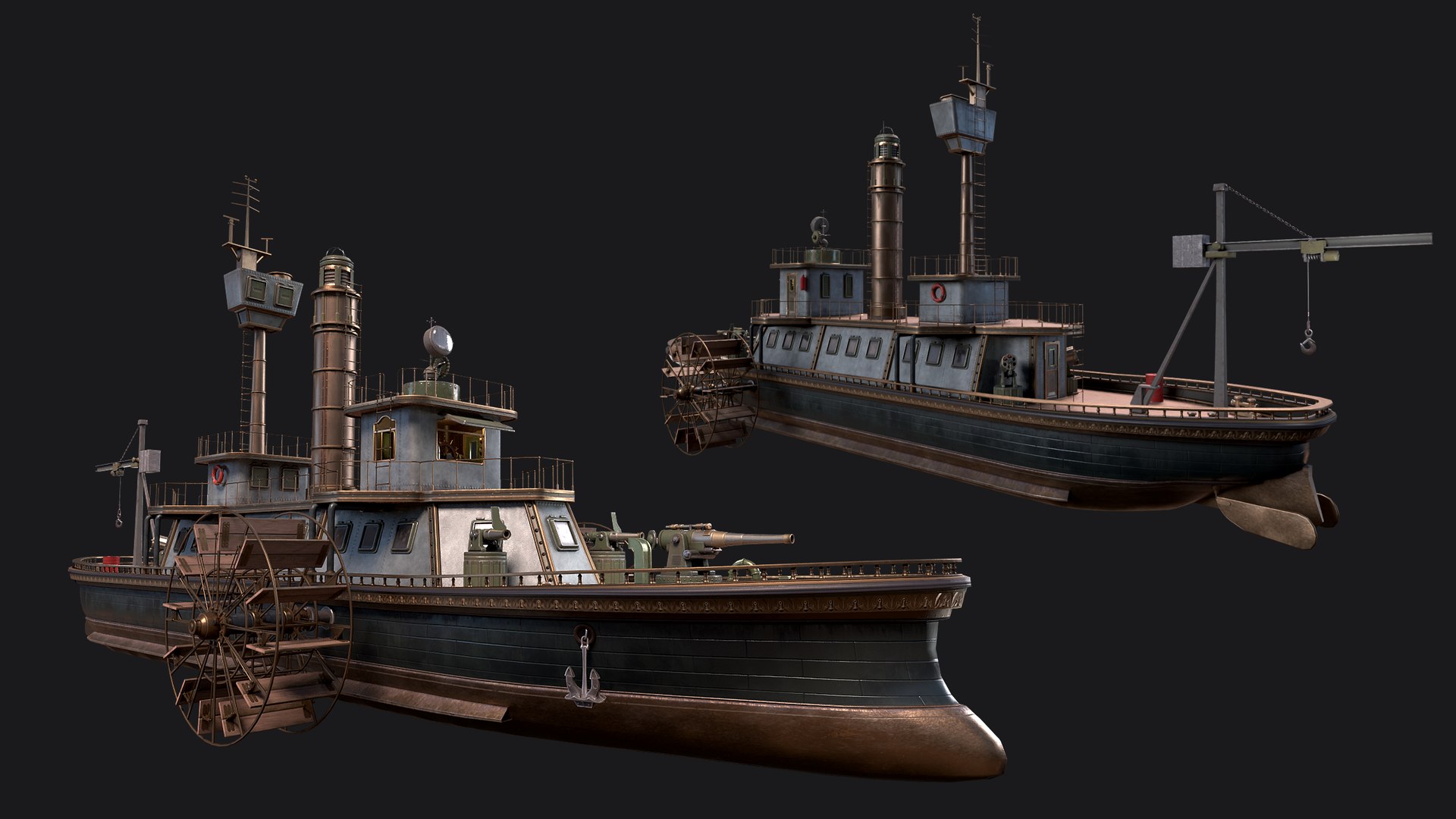 Steampunk Battleship Game Ready Kitbash Textured 3D Model - TurboSquid ...