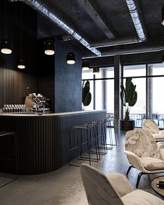 Restaurant bar interior scene 3D