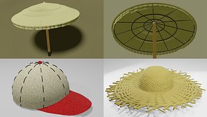 3D 3xPack Straw Hat Summer Cap and Thatch Umbrella