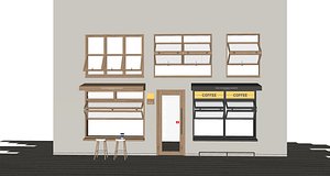 3D model Modern red folding windows up and down folding windows front door