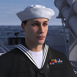 US Navy Sailor in Black Uniform A-Pose 3D model