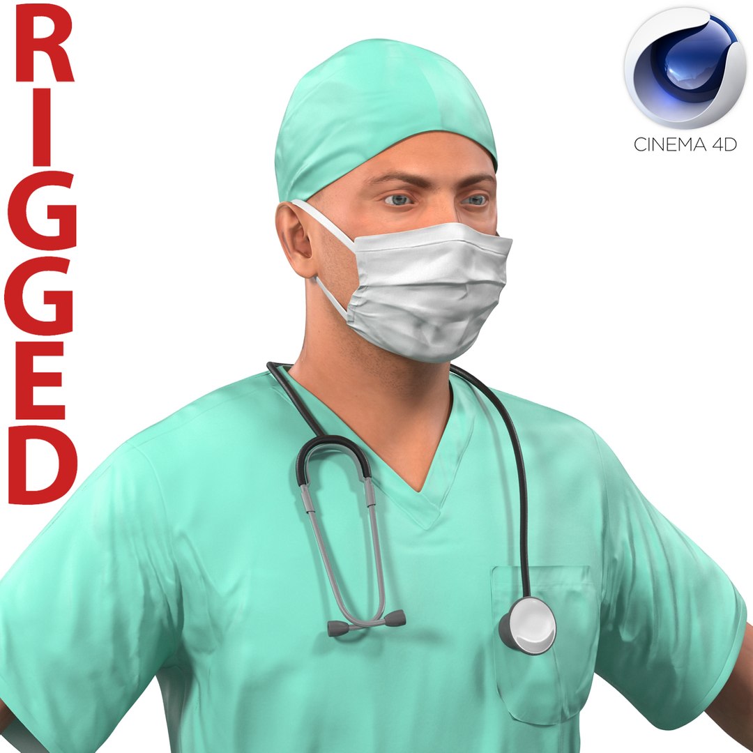 Male Surgeon Caucasian Rigged for Cinema 4D 3D model preview