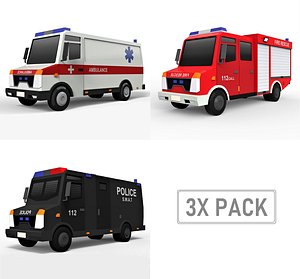 3D Cartoon Rescue Vehicle Pack