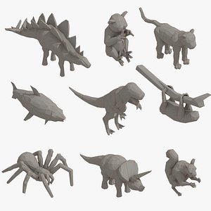 Low Poly 3d Art Animals Isometric Icon Pack 02