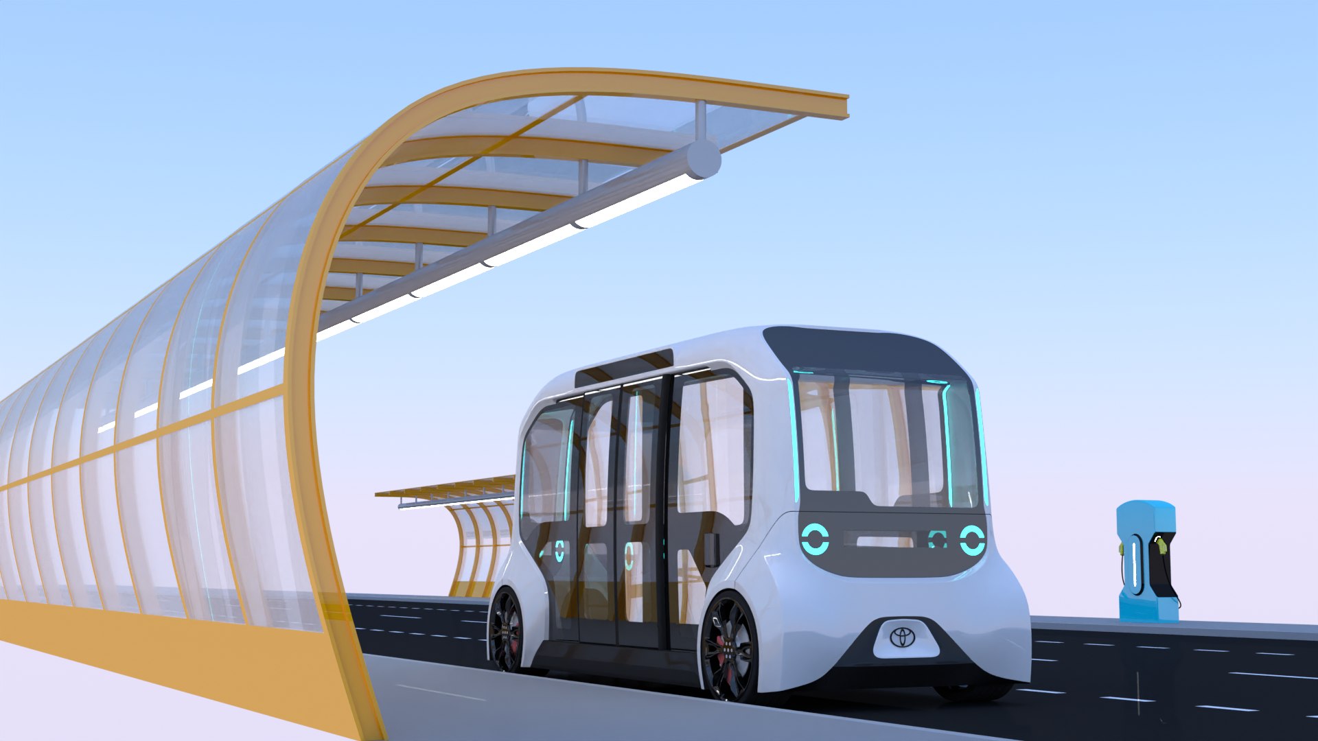 3D Model Bus Stop With Toyota E-Palette - TurboSquid 2193154