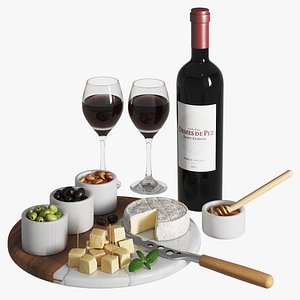 Set with red wine and snacks