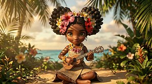 3D Polynesian Character Playing Ukulele 3D Miniature Figure
