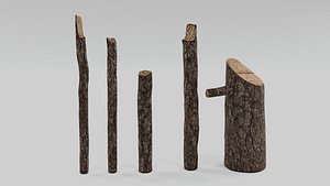 3D Stylized Wood Sticks Set model