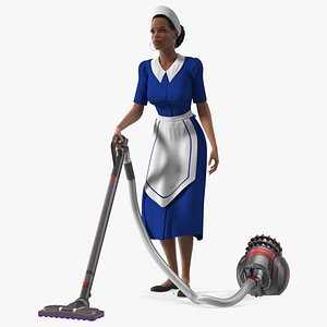 3D Light Skin Black Maid with Dyson Big Ball Vacuum Cleaner Rigged
