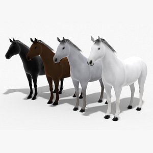 3D Horse Low Poly Horses 4 Pack model