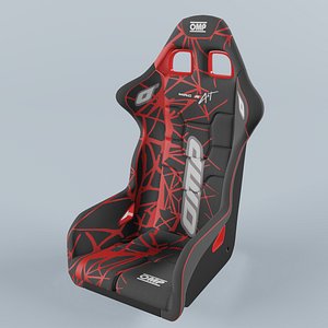 OMP WRC-R ART Racing Seat Black-Red 3D model