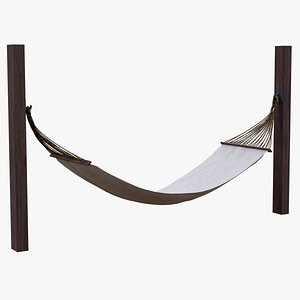 Fabric Hammock with Wooden Posts Game Ready 4K PBR
