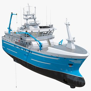 Modern Fishing Boat Light Blue Rigged