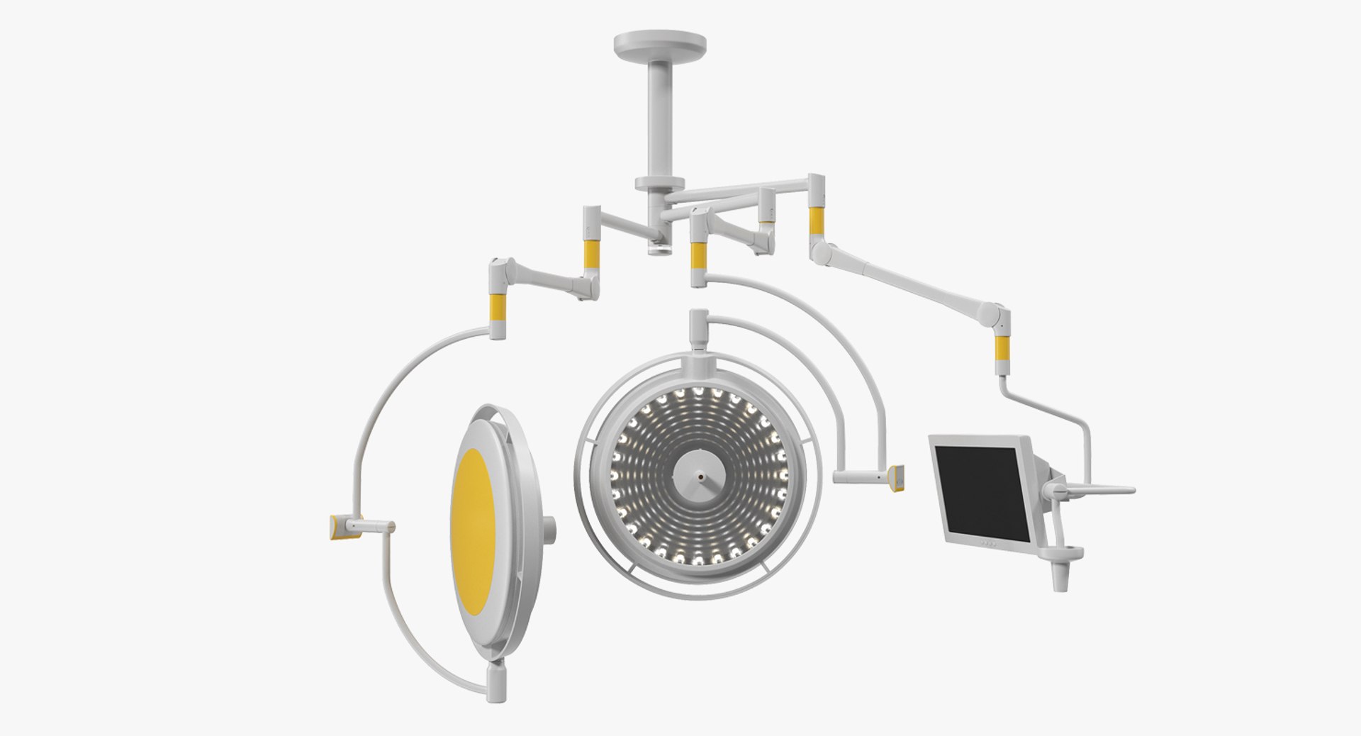 Two Arm Surgical Light with Monitor Ceiling Mount Rigged 3D Model 3D model preview