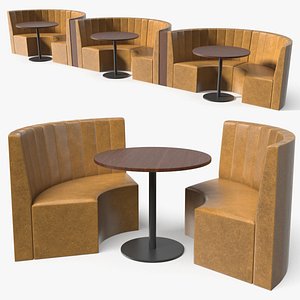 Curved Restaurant Booth Set with Round Tables