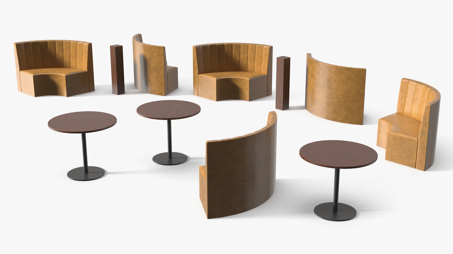 Curved Restaurant Booth Set With Round Tables Model - TurboSquid 2534518