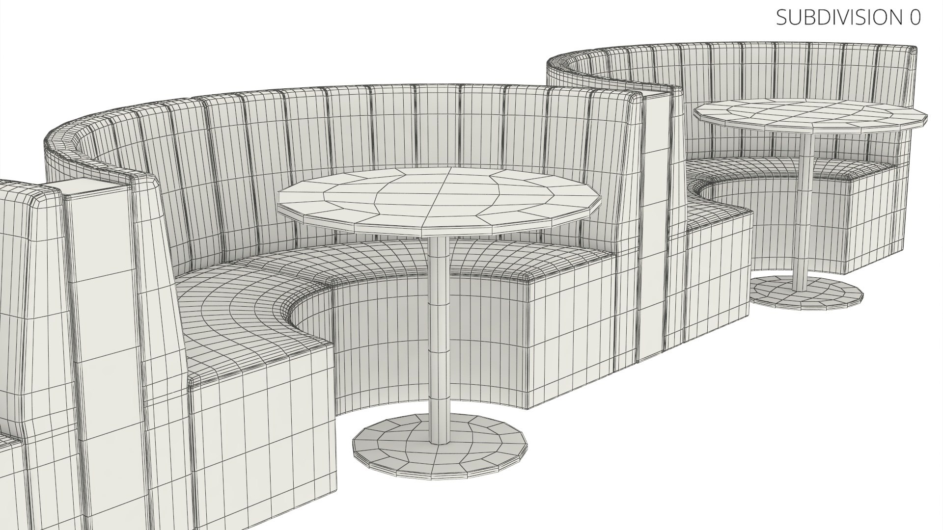 Curved Restaurant Booth Set With Round Tables Model - TurboSquid 2534518