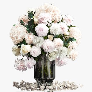 Solemn bouquet of white flowers vase rose hydrangea 298 3D model