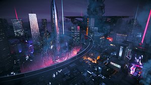 3D Octane render Cyberpunk city