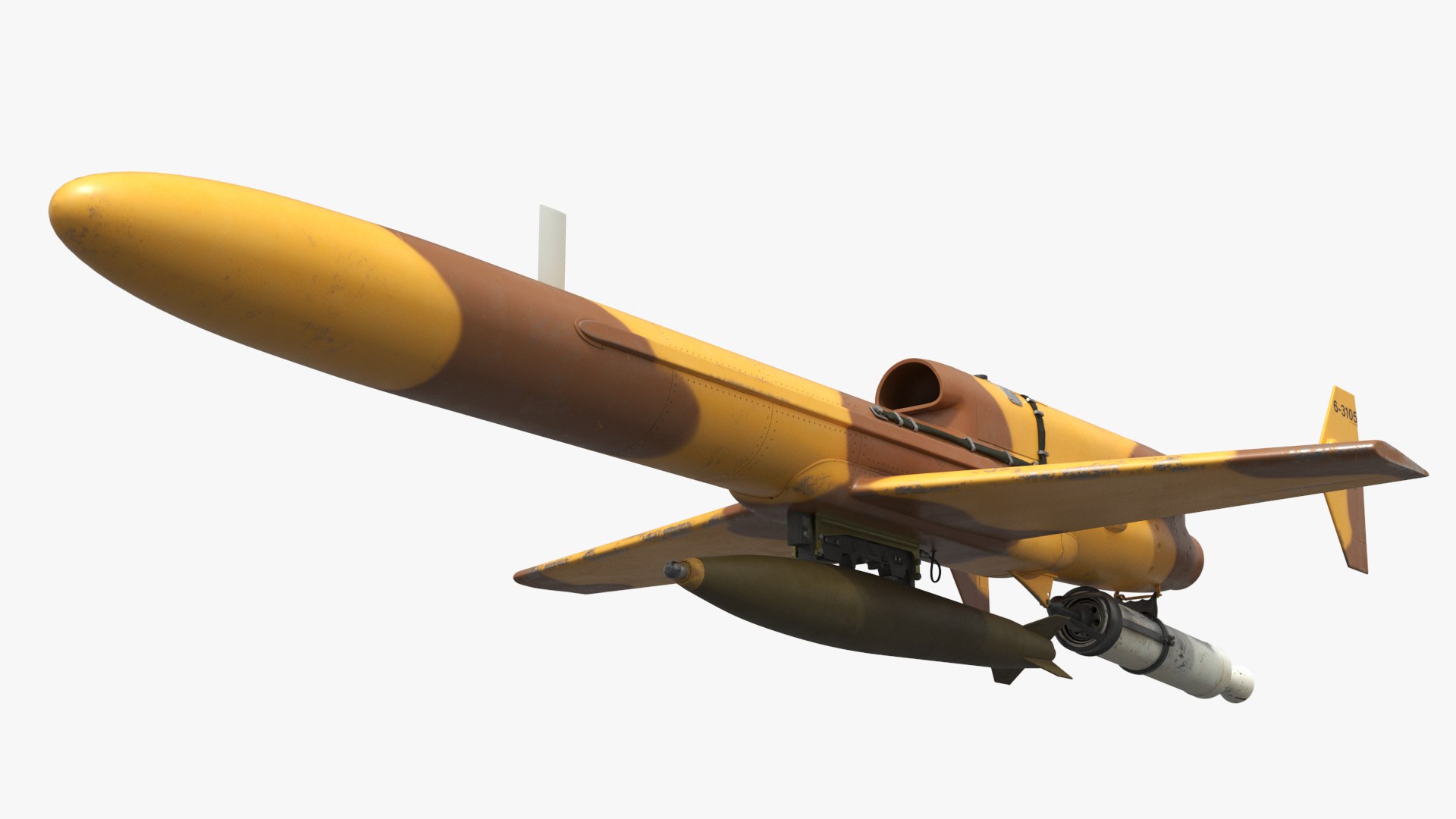 HESA Karrar Jet Combat Drone Yellow-Brown 3D model for aviation visualization, airport scenes, simulation, animation, and cinematic rendering