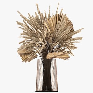 3D Bouquet of dried flowers in a glass vase 141 model