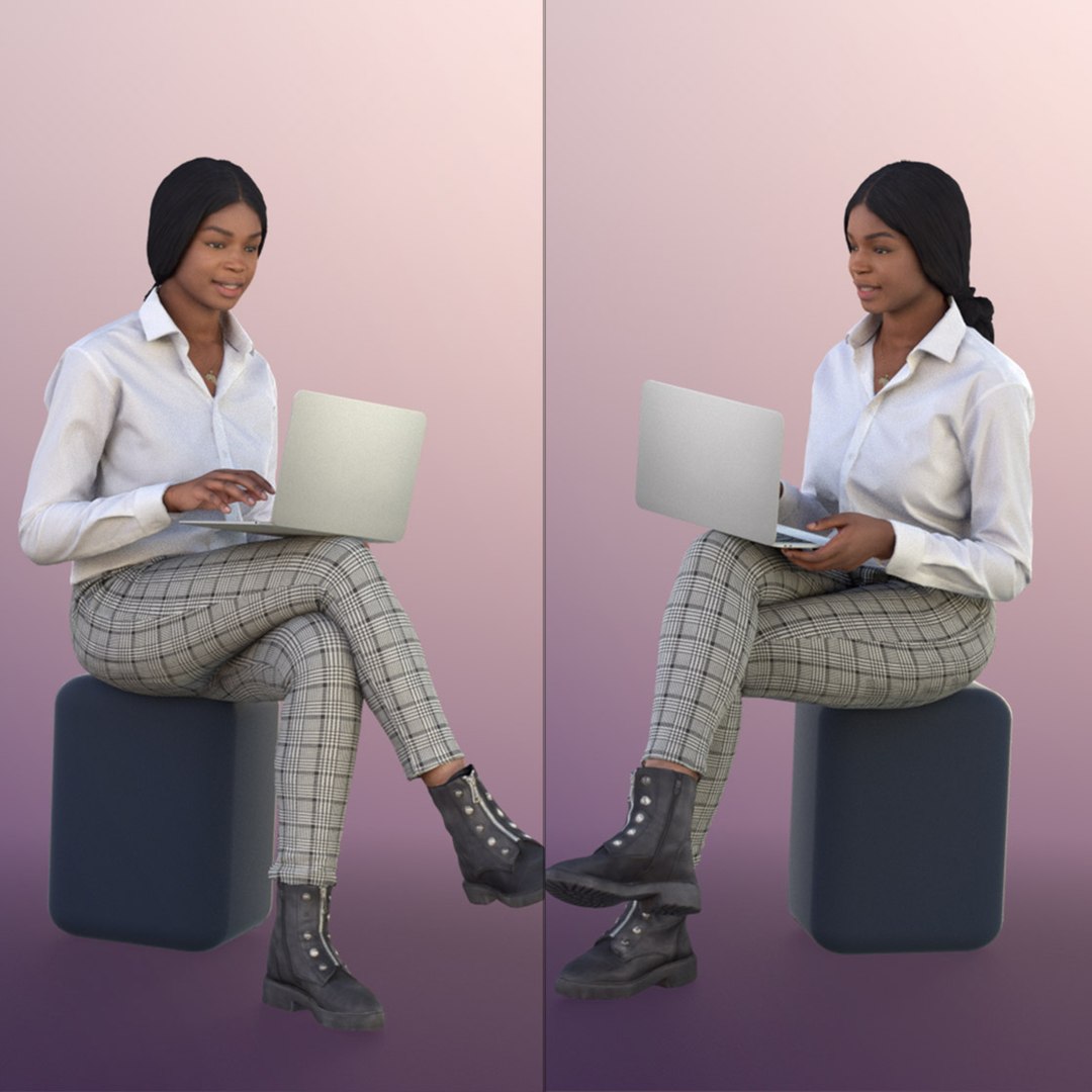 11409 Micaela - Black Woman Sitting Working With Laptop 3D Model ...