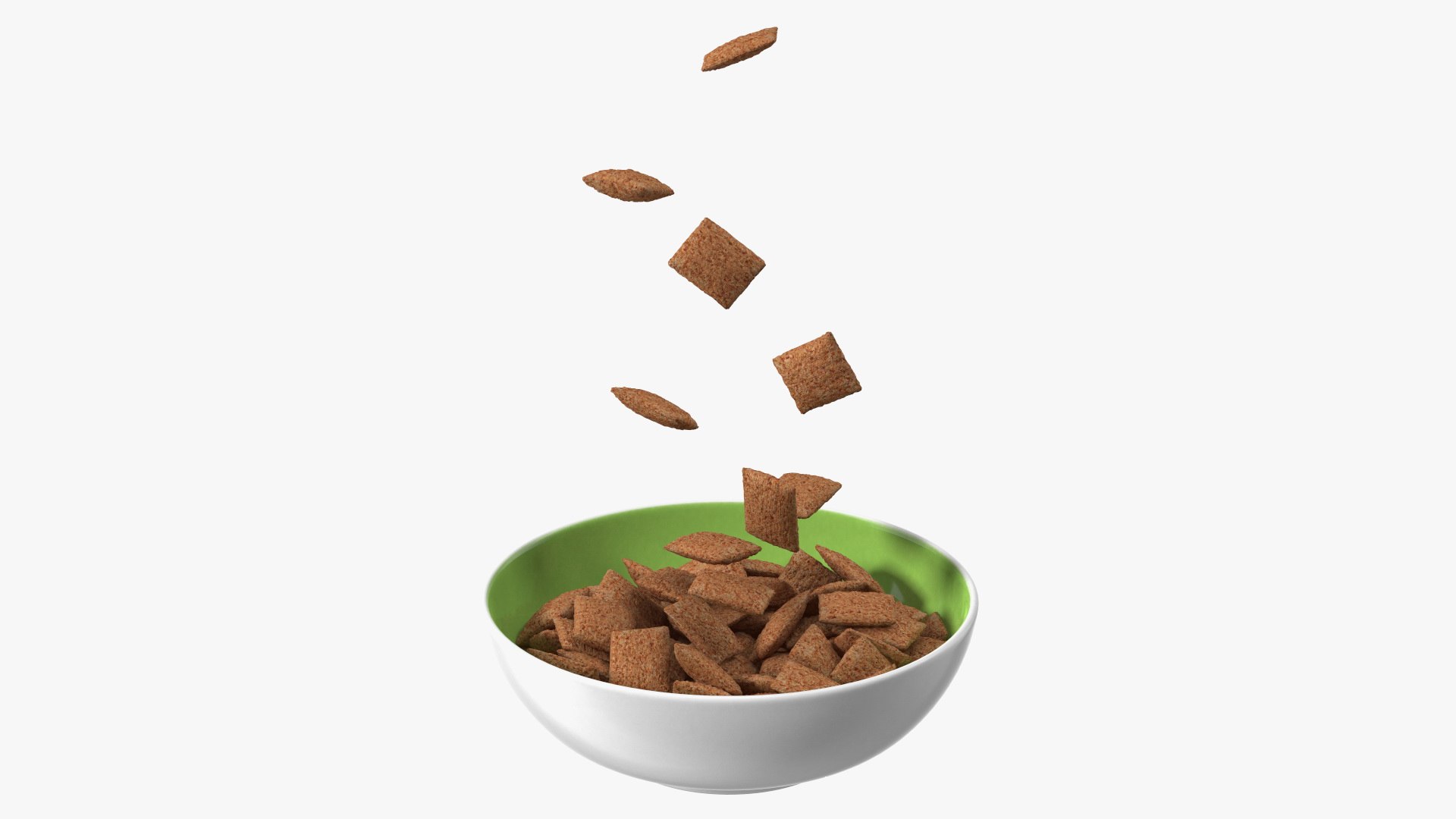 Chocolate Cereal Pillows Falling into Bowl 3D model preview