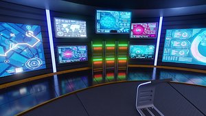 3D Sci-Fi Command Room Interior 3D Model