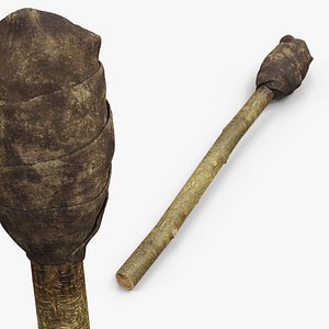 3D Cloth Wrapped Wooden Torch Tool Brown