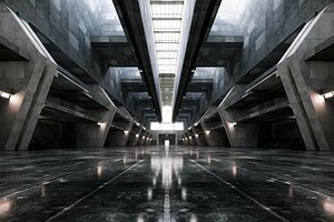 3D model Industrial Brutalist Sci-Fi Hangar - Cinematic Environment- 012