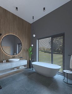 3D Luxurious bathroom with high ceilings model