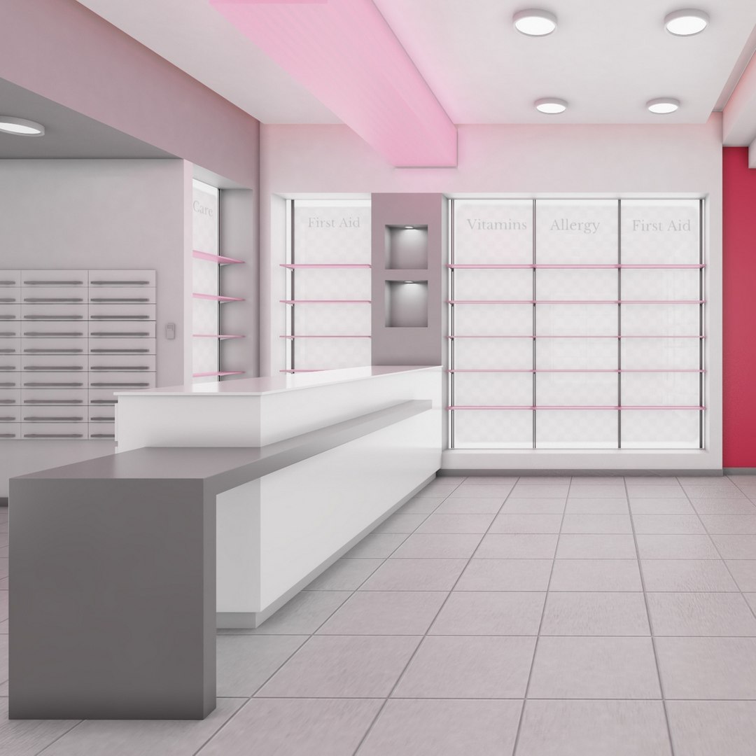 Pharmacy Interior Design Pink 3D model preview