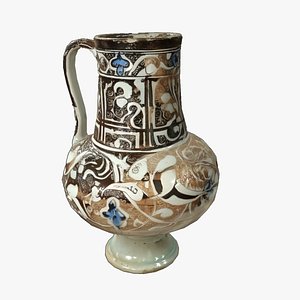 Antique Ornate Ceramic Pitcher Hand Painted Pottery Jug Low Poly PBR 3D
