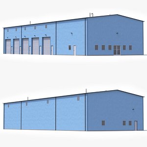 3D Blue Industrial Building 36 PBR model