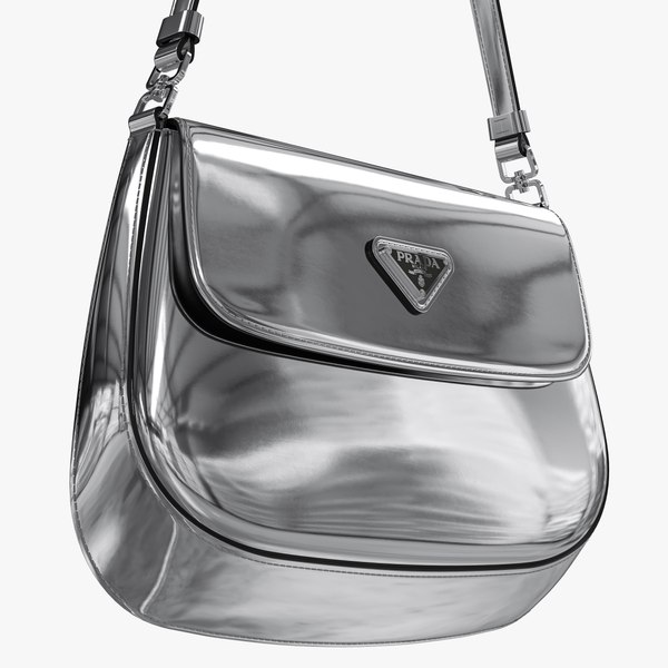 Prada Cleo brushed leather shoulder bag with flap Silver 3D model
