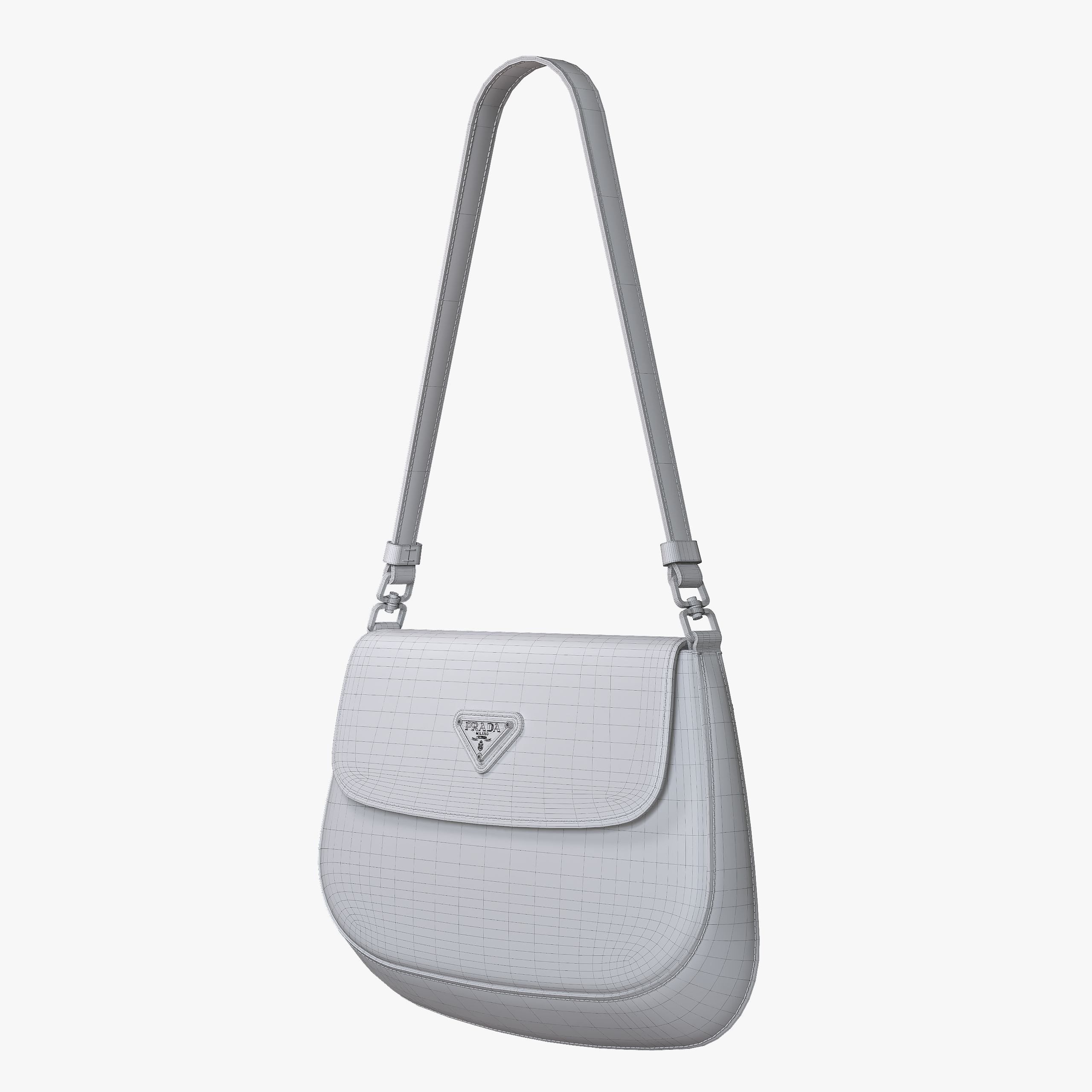 Prada Cleo brushed leather shoulder bag with flap Silver 3D model