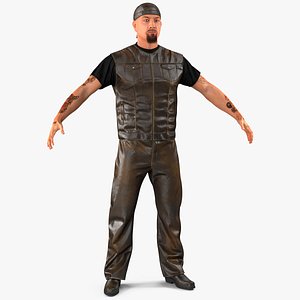 Biker Character with Tattoos Fur 3D model