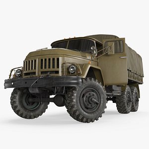 ZIL-131 Military Truck with Cargo Bed and Canvas Cover Rigged for Maya