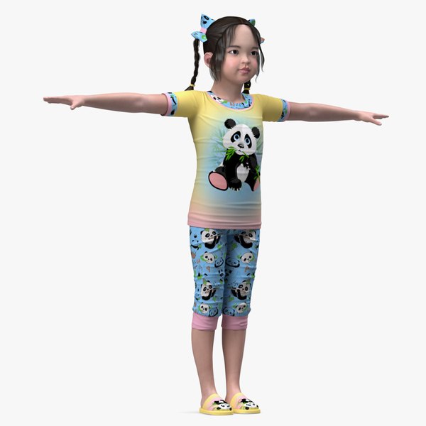 3D Asian Girl Baby in Pajamas Rigged for Cinema 4D