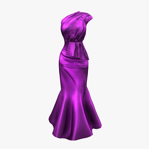 3D model Off Shoulder Gown Dress with Frills