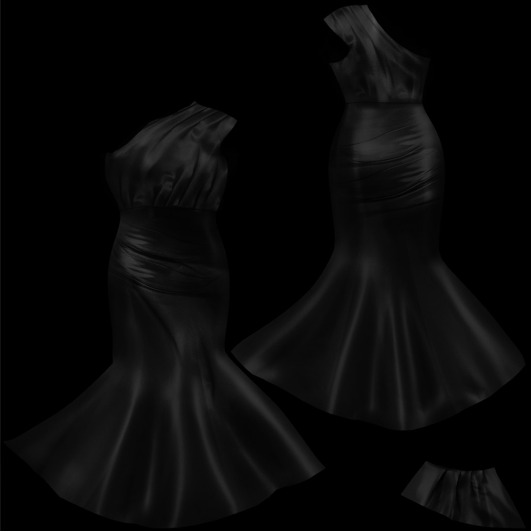 3d Model Off Shoulder Gown Dress With Frills Turbosquid 1823374 